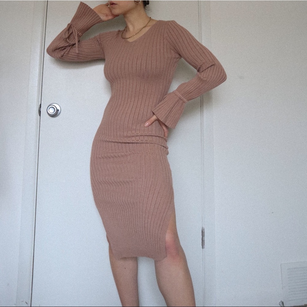 été BELLE Dusty Pink Midi Sweater Dress Medium